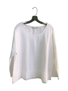 Soft Surroundings White Cotton Gauze Top Long Sleeves XL Coastal Lagenlook